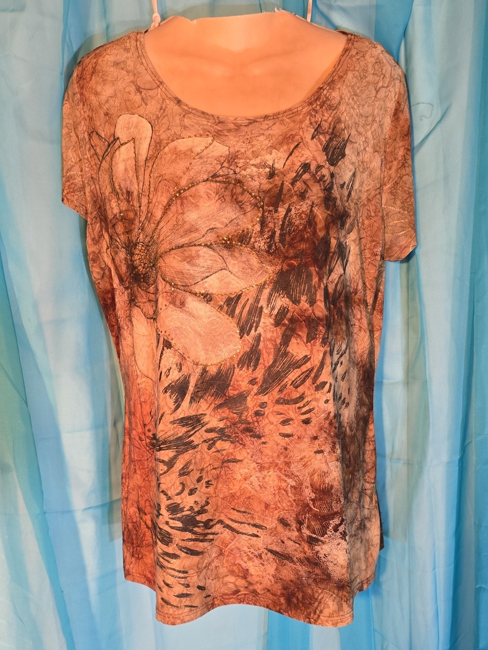 Dressbarn Brown Floral Short Sleeve Tunic